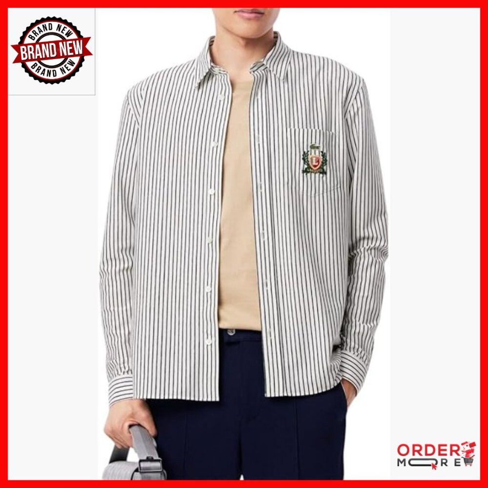 Long Sleeve Striped Button Down Shirt Regular Fit Cotton Blend
